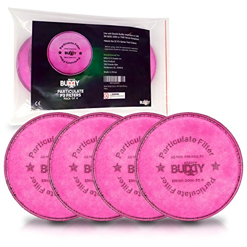Breath Buddy Particulate P3 Filters with Nuisance Level Organic Vapor Relief - Pack of 4 - Fits with Breath Buddy Respirators and 3M 6000 or 7000 Series - Exceptional 99.95% Filter Efficiency