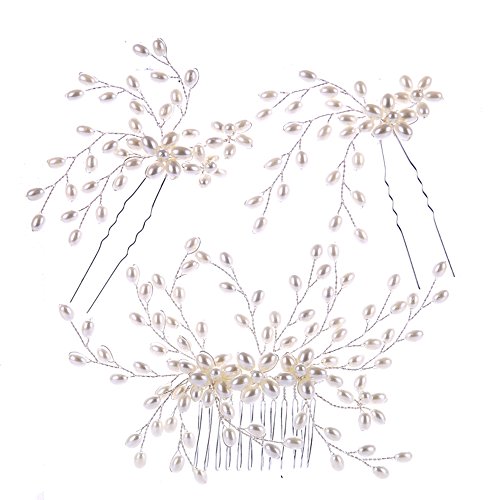 Sunshinesmile 3pcs Handmade Pearl Wedding Hair Accessories Hair Comb Bridal tiara hair ornaments Hair Jewelry