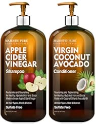 MAJESTIC PURE Apple Cider Vinegar Shampoo and Avocado Coconut Conditioner Set - Restores Shine & Reduces Itchy Scalp, Dandruff & Frizz - Sulfate Free, for All Hair Types, Men and Women - 2 x 16 fl oz