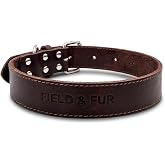 FIELD &amp; FUR Full Grain Leather Dog Collar &ndash; Outdoor Dog Collar with Reinforced Stitching, Nickel Hardware, Adjustable Fit for Small Medium Large Dogs