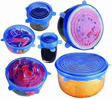 Cozypony Silicone Stretch Lids Reusable, Durable, Heat Resistant and Expandable Covers Fit for Various Containers, 6-Pack (Blue)