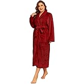 RONGTAI Fleece Womens Bathrobe, Long Plush Robes for Women, Two Side Pockets and Belts, Warm and Cozy (Burgundy, XXL), XX-Large