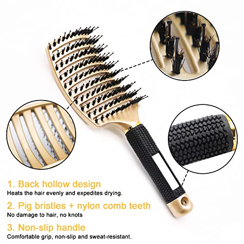 Curved Hair Brush and 3 Packs of 9.8 Inches Hair Brush,Kangsanli