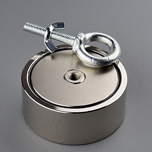 Mutuactor Double Sides Combined 2000LBS Vertical Magnetic Pull Force Neodymium Retrieving Salvage Magnet with M10 Eyebolt