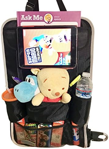 Car Back Seat Organizer &amp; Car Seat Protector with 9-compartments for kids Travel Accessories Including Ipad/Tablet Holder. Echo Friendly with Reinforce Material for extra storage