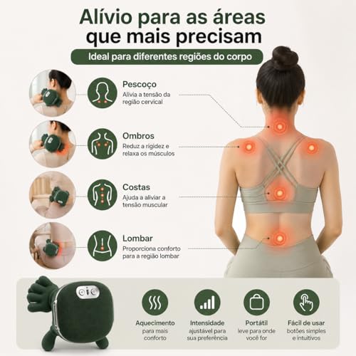 Massageador Mãozinha Elétrico Pescoço Ombro Aquecimento Recarregável USB 3D