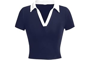 Avanova Women Polo Collared V Neck Tee Shirts Ringer Short Sleeve Crop Tops