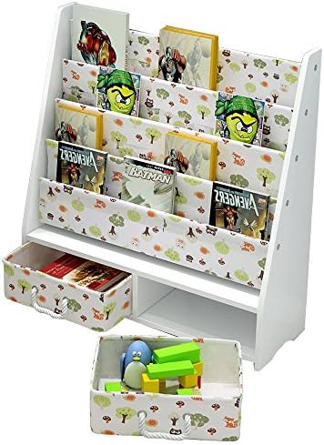 Kids Bookshelf Book Rack Organizer Storage with 2 Pack Foldable Storage Cube Basket Bin - White Forest