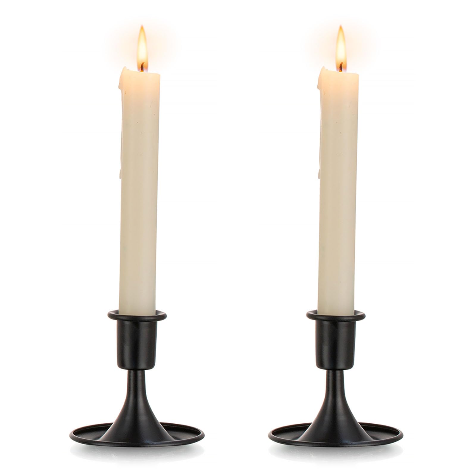 Black Candlestick Candle Holders for Taper - Romadedi Small Candle Stick Holder Vintage Table Centerpiece Halloween Decoration Wedding Christmas Fireplace Mantel Home Deocr, Set of 2