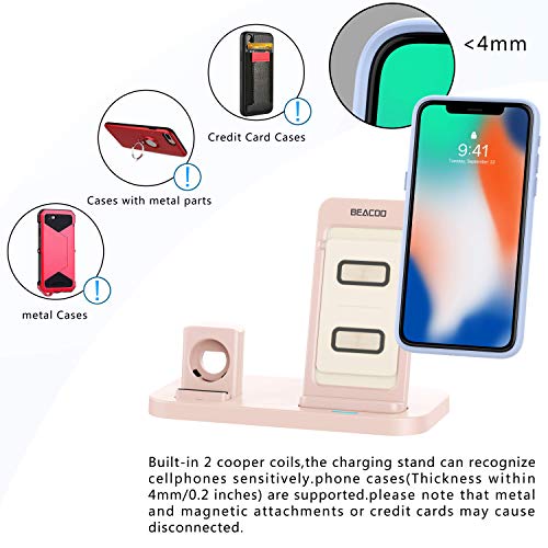Beacoo 2 in 1 Phone Wireless Charger Stand & Charging Station Compatible for Apple Watch Holder for Apple iWatch/iPhone X/8 Plus/8 (Pink) - Thumbnail 3