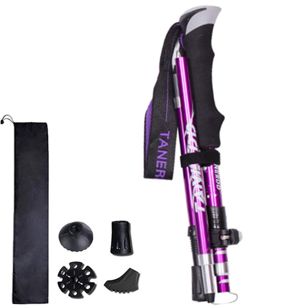 Wsobue Walking Poles-Hiking Trekking Poles With Antishock and Quick Lock System, Telescopic, Collapsible, Ultralight Foldable Hiking Walking Sticks for Seniors Women Men (Purple-1 PACK)