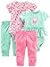 Simple Joys by Carter's Girls' 4-Piece Bodysuit and Pant Set, Pink Floral/Mint Owl, 6-9 Months