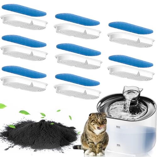 MXCOCO 8Pcs Filtros de Fuente de Agua para Gato, Repuesto de Filtros de Bebedero para Mascotas, Filtros con Resina Incorporada y Carbón Activo, Cuatro Sistema de Filtración para Dispensador, Sin BPA