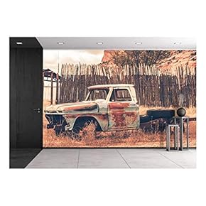 Antique Clunker Pickup Truck Abandoned Somewhere in Arizona. Vintage Transportation - Removable Wall Mural | Self-Adhesive Large Wallpaper - 66x96 inches