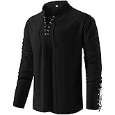 Men's Pirate Shirt Medieval Renaissance Steampunk Retro Long Sleeve Lace up T Shirt Viking Gothic Halloween Costume Top