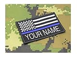 CUSTOM NAME TEXT THIN BLUE LINE AMERICAN FLAG EMBROIDERED with Velcro-backing (9X5.5CM)
