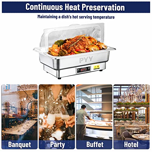 PYY Electric Chafing Dish Full Size Stainless Steel Chafer,Temperature