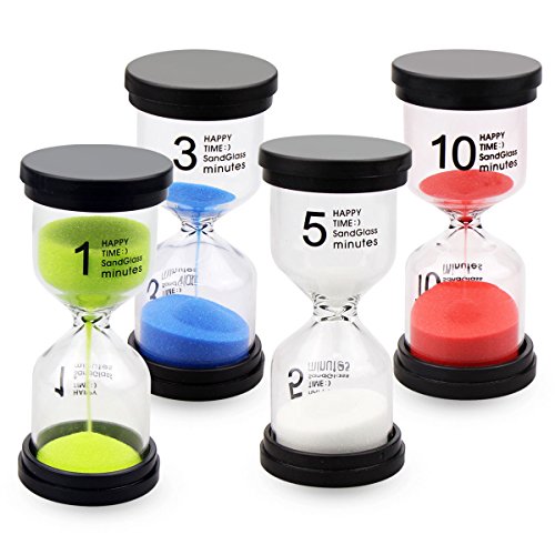 Sand Timer EMDMAK 4 Colors Hourglass Sandglass Sand Clock Timer 1min / 3mins / 5mins / 10mins for Games Classroom Home Office Decoration (Pack of 4)