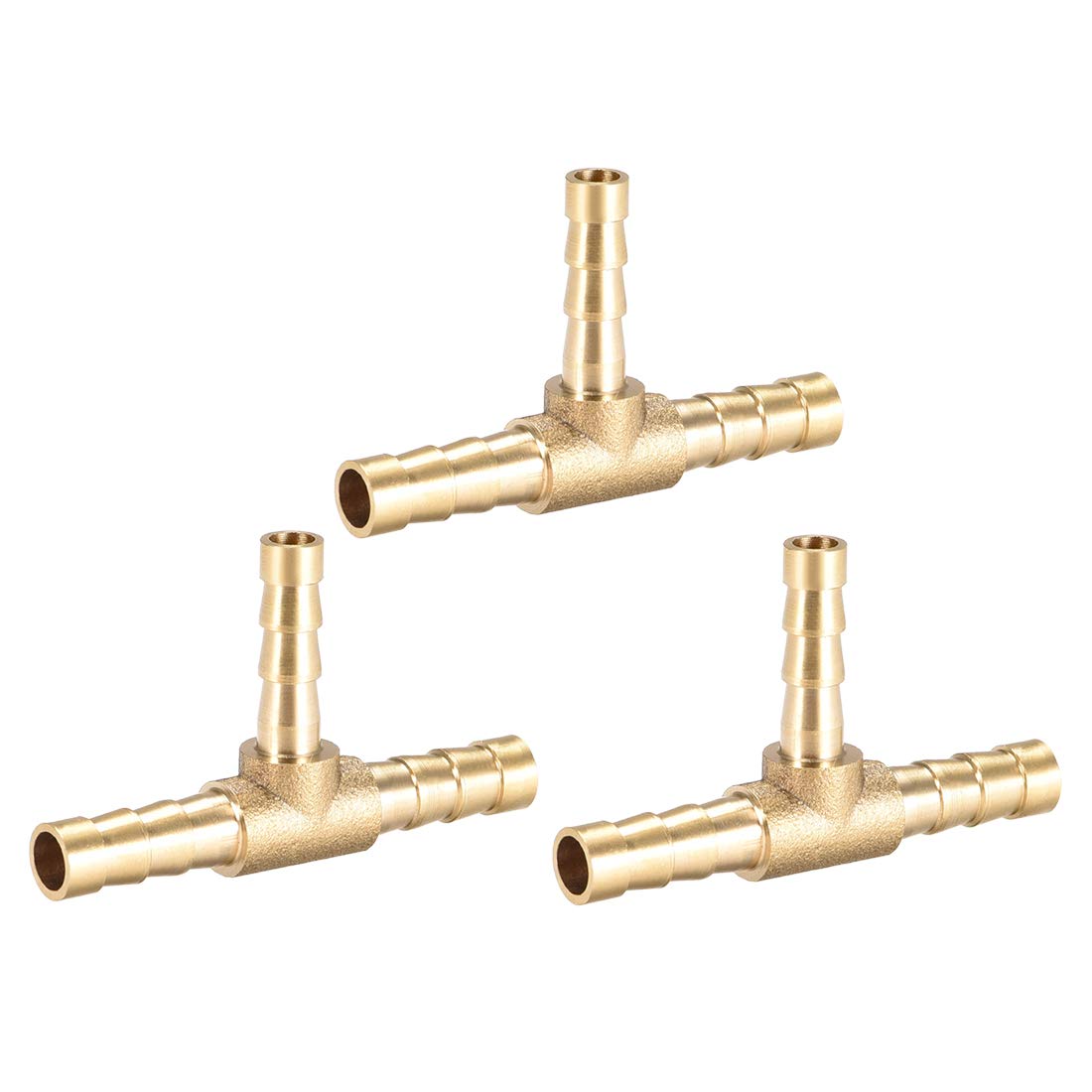 sourcing map Tee Brass Barb Fitting Reducer 3 Way, Fit Hose ID 6mm x 5mm x 6mm 3pcs