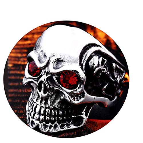 Beydodo Skull Ring Red Eyes Stainless Steel Ring CZ Size 7 3D Skull Skeleton Red Cubic Zirconia