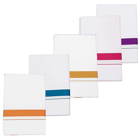 SSS 100% Cotton White Dhoti With Colored Border For Men's,Combo of 5,Size-2 meters (Dhotis)