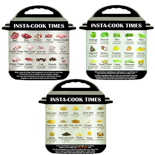 CMrtew â¤ï¸ 3Pcs Stickers Cooking Schedule Magnetic Cheat Sheet Food Cooking for Instant Pot Cook Vegetables, Meat, Cereals Schedule Times (Black, 12x12cm)