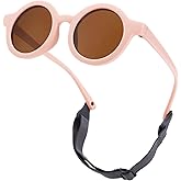 COASION Baby Polarized Round Sunglasses Flexible Rubber Shades with Strap for Toddler Newborn Infant Ages 0-24 Months