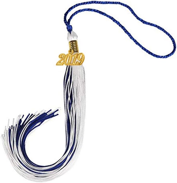 Two-Colored Graduation Tassel with Gold 2018 Year Charm 9-inch by YesGraduation (Royal Blue/White)