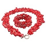 SUNYIK Red Coral Chip Necklace/Bracelt,Tumbled Stone,Jewelry Set