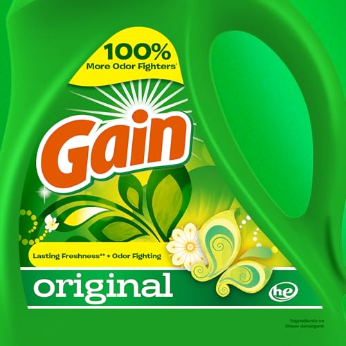 GAIN LAUNDRY DETERGENT LIQUID SOAP PLUS AROMA BOOST, ORIGINAL SCENT, HE COMPATIBLE, 90 LOADS TOTAL, 65 FL OZ (PACK OF 2), GAIN LAUNDRY DETERGENT, LIQUID LAUNDRY DETERGENT