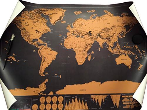 Premium Scratch Off World Travel Map Graph - Track Your Adventures - Personal Black &amp; Gold Travelling Map + Free Scrape Pen