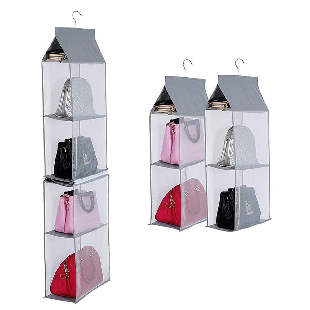 Dearjana Detachable 6 Compartment Organizer Pouch Hanging Handbag Organizer Purse Bag Collection Storage Holder Wardrobe Closet Space Saving Organizers System For Living Room Bedroom Home Use (Grey)