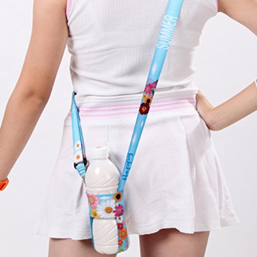 Glovion Adjustable Water Bottle Sling,Compact Lanyard Bottle Carrier - (Adult) Blue Flower