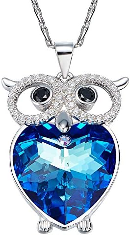 NEHZUS Blue Crystal Made with Swarovski Elements Owl Pendant Necklace for Wife Girlfriend