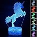 3D Illusion monocerous Unicorn Night Lamp, 7 Color Change, Touch White Crack Base