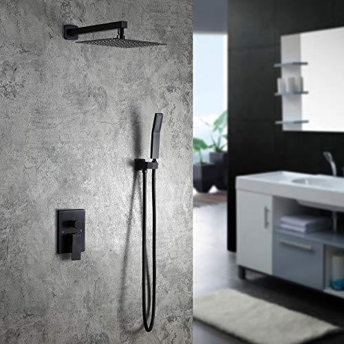 Homary Matte Black Wall Mounted Rain Shower Set 12" Square Shower Head Handheld Shower Modern Dual Function Shower Fixture for Bathroom, Solid Brass cUPC Listed with Rough-in Valve Body and Trim