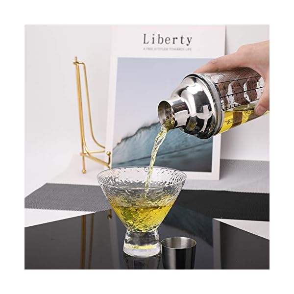 Cocktail-Shaker aus Glas, bedruckt mit Rezepten, 400 ml, Martini-Shaker mit doppeltem Messbecher, Edelstahl 18/8… – Bild 8