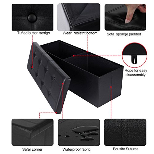 Nmch Storage Ottomans, 250lbs Load Capacity, PU Leather Premium Quality, Easy Installation, Living Room Rest Stool, Babies' Toys Stoarge Box, Bedroom Crate/Ottoman (763838Cm, Black) - Thumbnail 3