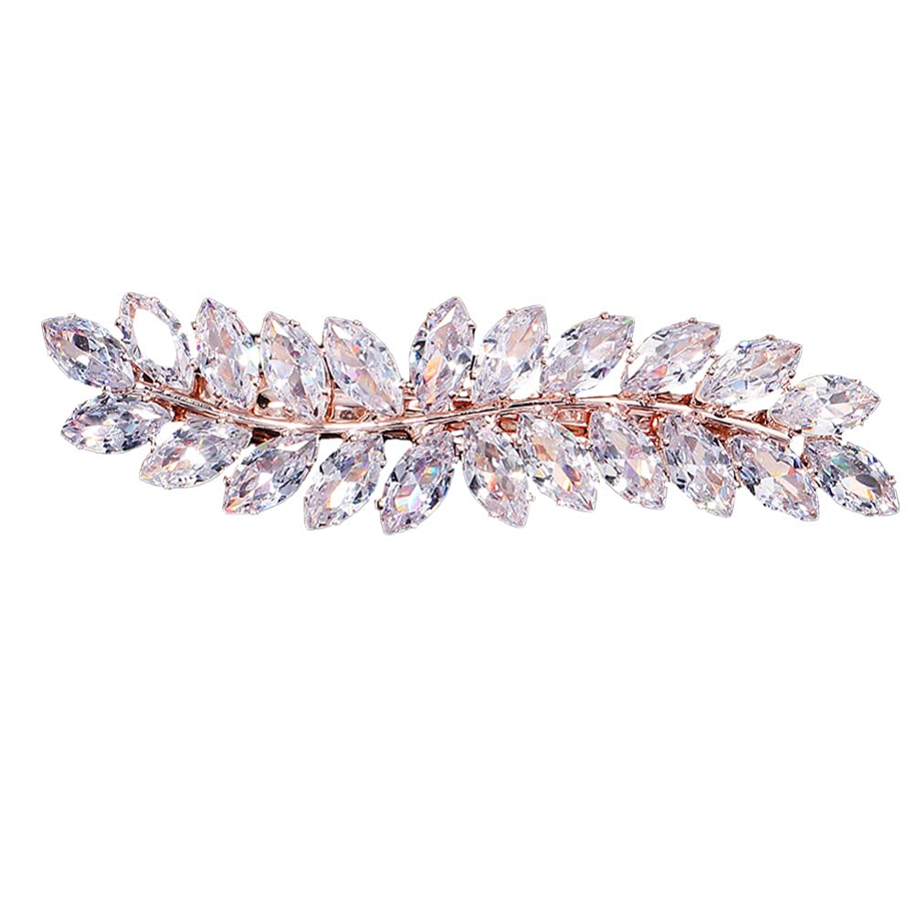 FRCOLOR Rhinestone Hair Clips Crystal Leaf Hair Clip Diamond Barrettes Bang Clamp Decorative Alligator Pins For Women Weddings Bridal Accessories Rose Gold