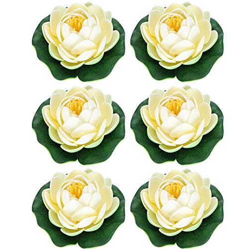 Cikonielf 6 Pcs Artificial Lotus Flower Waterproof Small Lotus Flower Water Lily Pads Ornaments for Pond Pool Aquarium Water Decoration