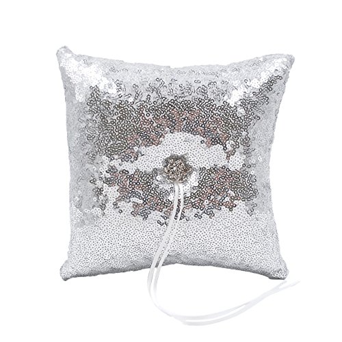 Abbie Home Sequin Glitter Wedding Guest Book + Sign Pen + Pen Stand Rhinestone Décor Wedding Party Favor (Silver Pillow) - Thumbnail 2