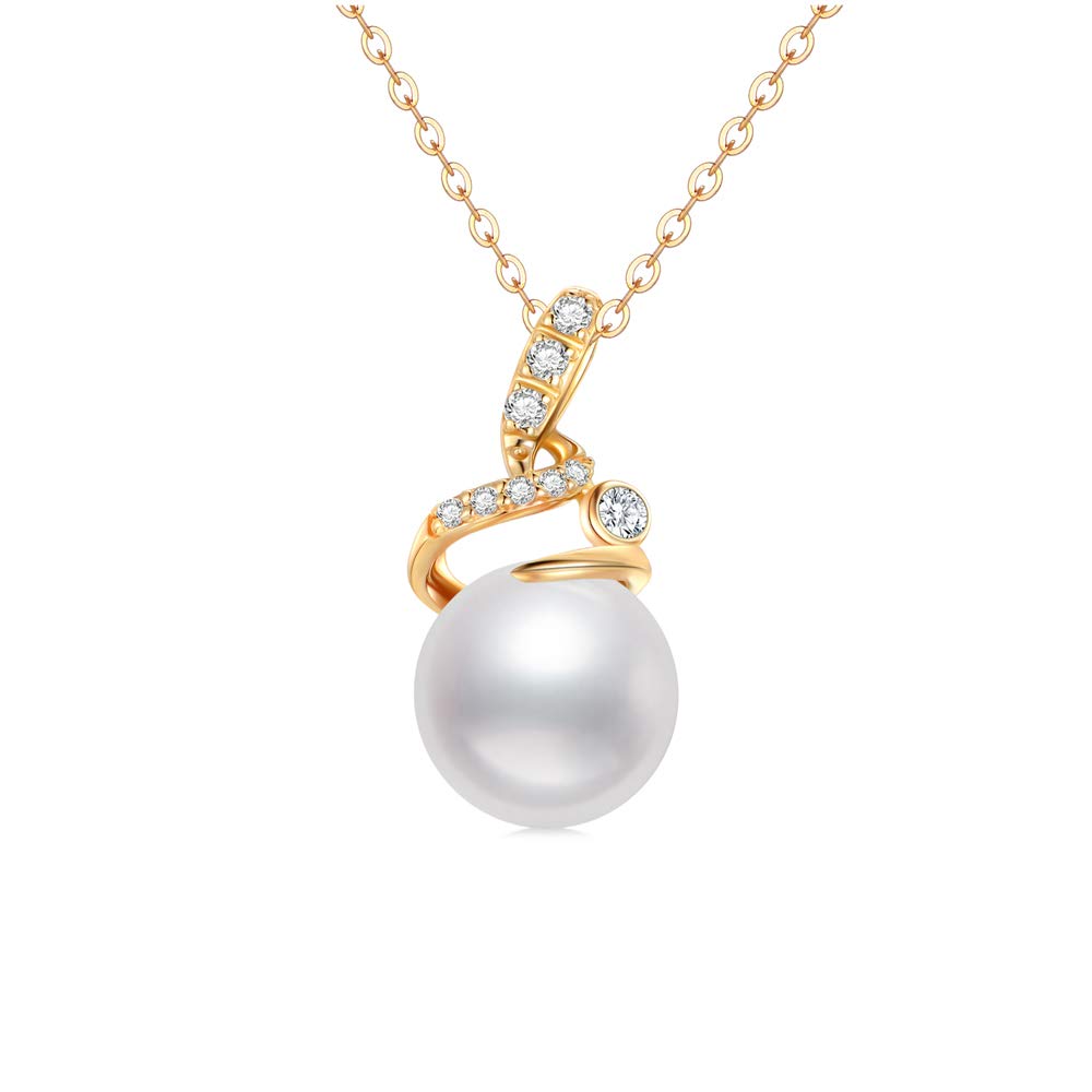 SISGEM Gold Pearl Necklace for Women, 9ct Solid Gold 9mm Freshwater Cultured Pearl Pendant with Cubic Zirconia, for Her Ladies Girl Mum Sister — image 1