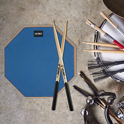 LOLUNUT 12 Inch Silent Drum Pad, Dumb Drum Beginner Rubber Practice Pad, with 5A Drum Sticks (12 Inch Blue)