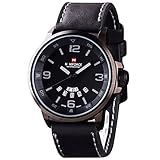 NAVIFORCE Men's Military Style Unique Calendar Display High-End Quartz Wrist Watch (Black + White Index)