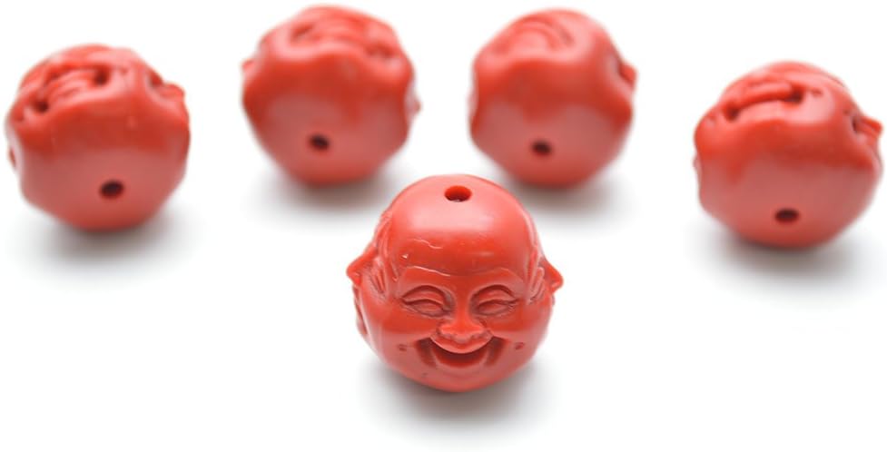 Flourishbeads 10pc 4 Sides Carved Buddha Head Red Cinnabar Loose Beads