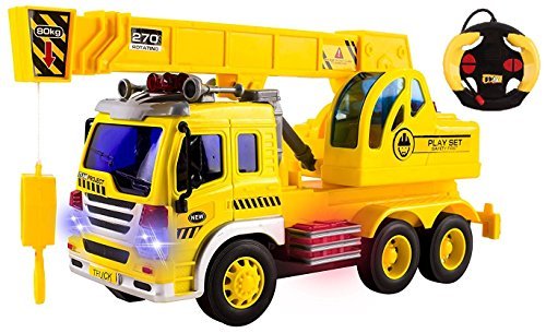 Toy RC Construction Truck w/ Crane Car Remote Control Crane 4CH Vehicle w/ USB charger (Rechargeable Batteries)