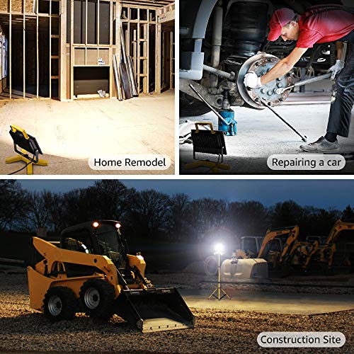 Olafus 60W LED Work Lights, 400W Equivalent, 6000LM Construction Light with Stand, IP66 Waterproof Outdoor Job Site Worklight, LED Working Lighting for Workshop, Garage, Jetty, 5000K Daylight White - Thumbnail 6