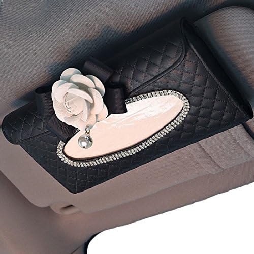 Wishlanlan Auto Car Sun Visor Tissue Box Handy Paper Napkin Holder Clip Rose and Pearls Decorate (White)