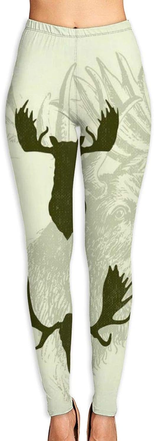 ANTOUZHE Standing Moose Printed Yoga Pants for Women Running Workout