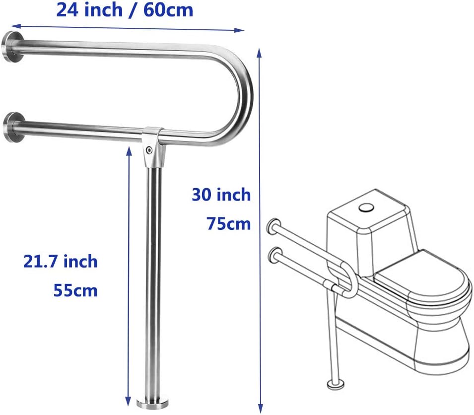Handicap Grab Bars for Bathroom Toilet Safety Bars Showers Handicap Rails Stainless Steel Grab Bar for Disabled Elderly Bathroom Handrail Wall Mount Floor Support Assist Bar Handicapped Hand Rail: Health & Personal Care